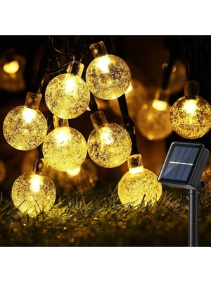 Happy Trend Solar LED 7m Kristal Top Dış Mekan Işıkları Su Geçirmez Peri Güneş Bahçe Çelenk Yılbaşı Dekoru