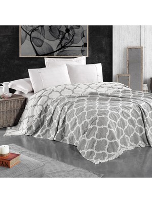 Happy Trend Çift Taraflı Jakarlı Keten Pamuk Dokuma Battal Boy(King Size) 240X260CM Antialejik Nefes Alabilen Dört Mevsim Pike Yatak Örtüsü (Antrasit)