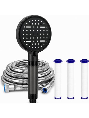 Happy Trend Duş Başlığı Seti Siyah - 150 cm Hortumlu Filtreli Arıtmalı El Duşu - 6 Fonksiyonlu Yüksek Basınçlı Model - 3 Yedek Filtre Kartuşlu Kireç Önleyici Su Tasarruflu [enerji Sınıfı A++]
