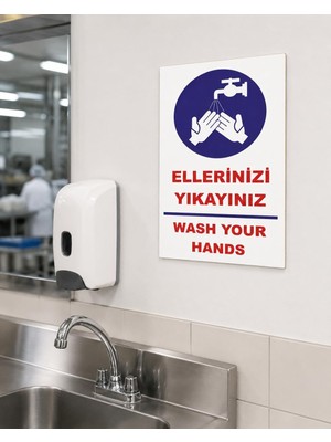 Happy Trend Güvenliği Uyarı Levhası Ellerinizi Yıkayınız Beyaz 15 x 20 KARBONNM2067