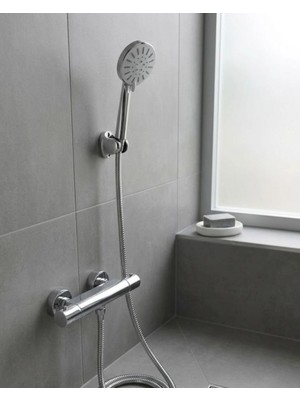 Die Grup Krem Duş Başlığı Seti 4 Kademeli El Duşu Spiral Hortumlu Banyo Seti
