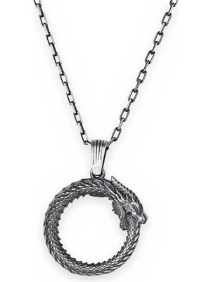 Kambo El Yapımı 925 Ayar Gümüş Ouroboros Yılan Kolye - 50 cm