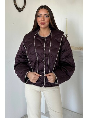 Nilya Bordo Süs Dikiş Detaylı Mont Bordo S