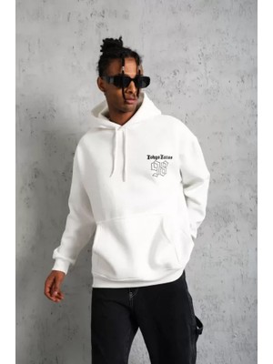 Milas Toptan Erkek 98 Baskılı Kapşonlu Sweat - Beyaz