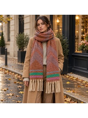 Eos Kolektif Kiremit Lila Chevron Desenli Kalın Kışlık Atkı 45X190 cm