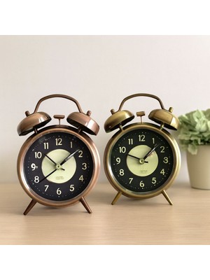 Meks Yuvarlak Metal Çalar Saat 10 cm - Pilli Işıklı Fosforlu