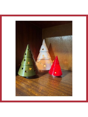 Bezos 3D Baskı Çam Ağacı Tealight Mumluk Seti Yılbaşı Dekoratif Mum Tutucu Strsnl