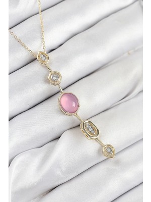 Aydogan's Pirinç Zincir Pembe Gold Renk Zirkon Taşlı Y Kolye - Bayi Depom
