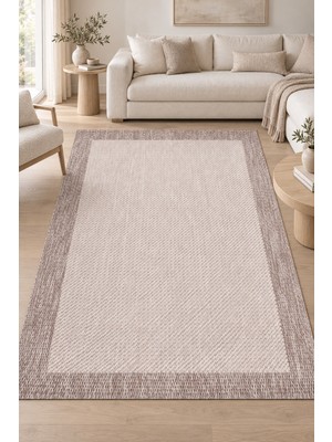 Noliva Home Kesit Krem Vizon Sisal Görünümlü Modern Polyester Halı, Robot Süpürge Uyumlu, Mutfak Salon Koridor H