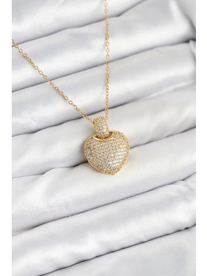 Aydogan's 316L Çelik Zincir Gold Renk Zirkon Taşlı Kalpli Kadın Kolye - Bayi Depom