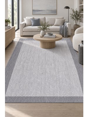 Noliva Home Kesit Gri Sisal Halı Görünümlü Modern Polyester Halı Mutfak Oturma Odası Koridor Robot Süpürgeye Uyu