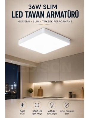 Toptan Budur 36W Sıva Üstü LED Tavan Armatürü, Slim Kare Panel, 3000 Lümen, Beyaz Işık