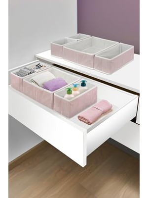 Toptan Budur 4'lü Pudra Çizgili Dolap, Çekmece Içi Düzenleyici Düzenleyici Seti 28X28X13-28X13X13-13X13X13