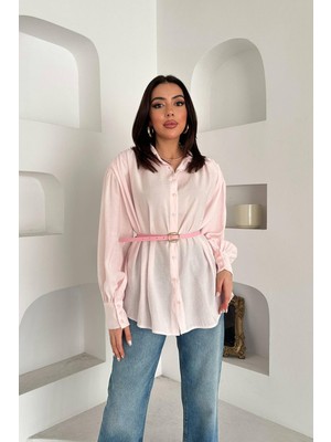 Maxi Modena Pembe Kemer Detaylı Modal Gömlek