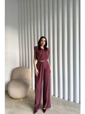 Maxi Modena Mürdüm Modal Bluz ve Pantolon Takım