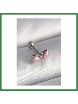 Bezos 316L Çelik Gümüş Renk Pembe Kurdele Zirkon Taş Detay Tragus Piercing BEZOS16