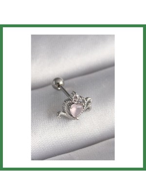 Bezos 316L Çelik Gümüş Renk Pembe Mineli Kalp Zirkon Taş Detay Tragus Piercing BEZOS16