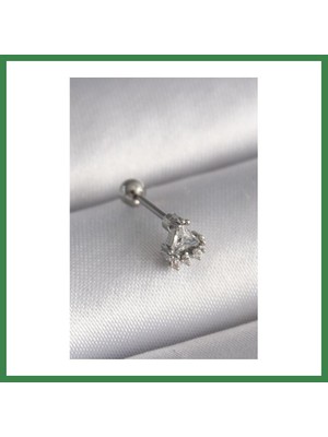 Bezos 316L Çelik Gümüş Renk Üçgen Zirkon Taşlı Tragus Piercing BEZOS16