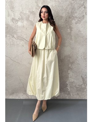 Maxi Modena Sarı Poplin Yelek Etek Takım