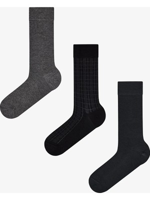 Penti Erkek Siyah Pure Form Çizgili 3 Çift Soket Çorap