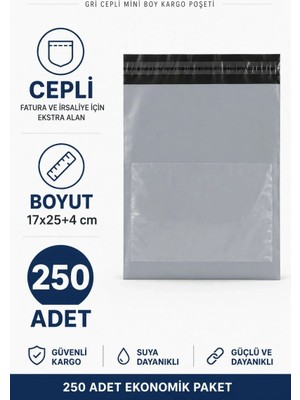 Marsilyan Gri Cepli Mini Boy Kargo Poşeti 17X25+4 cm 250 Adet