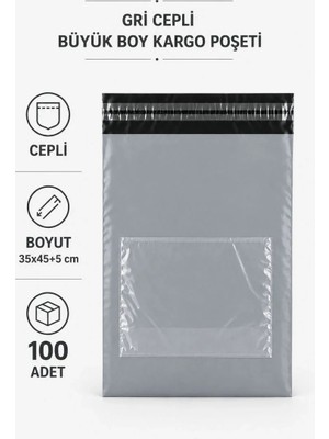 Marsilyan Gri Cepli Büyük Boy Kargo Poşeti 35X45+5 cm 100 Adet