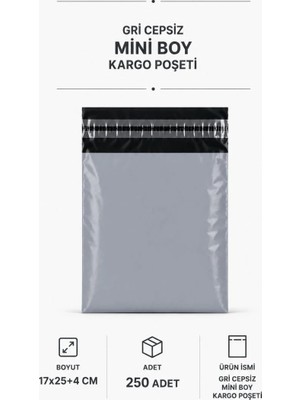 Marsilyan Gri Cepsiz Mini Boy Kargo Poşeti 17X25+4 cm 250 Adet