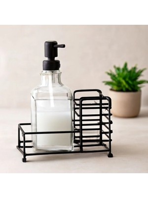 Marsilyan Cam Sıvı Sabunluk 500 ml Siyah Metal Stand ve Pompa