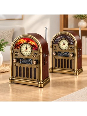 Marsilyan Saatli Retro Şömine Radyo Hoparlör - Bluetooth USB Type-C
