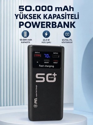 Marsilyan 50.000 Mah Taşınabilir Powerbank 22,5 W Hızlı Şarj 4 Dahili Şarj Kablosu Dijital Ekran LED Aydınlatma ve Taşıma Sapı