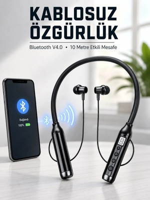 Marsilyan Kablosuz Bluetooth Boyun Kulaklığı 10 Metre Menzilli Mikrofonlu Ses Kontrollü Uzun Kullanım Süreli Kulak Içi Kulaklık