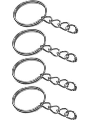 Rafta Gümüş Metal Anahtarlık Halkası, 10 Adet Zincirli Set
