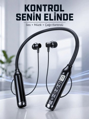 Marsilyan Uzun Kullanım Süreli Bluetooth Kulaklık Boyun Bantlı Mikrofonlu 600 Saat Müzik Süreli Ses ve Çağrı Kontrollü Kablosuz Kulaklık