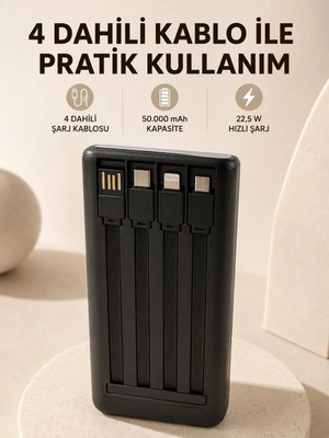 Marsilyan Hızlı Şarj Powerbank 50.000 Mah 4 Dahili Kablolu LED Aydınlatmalı Dijital Göstergeli Taşınabilir Batarya