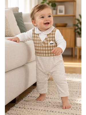 Baby Hola Erkek Bebek Ekose Yelek Görünümlü Uzun Kollu Tulum 13957