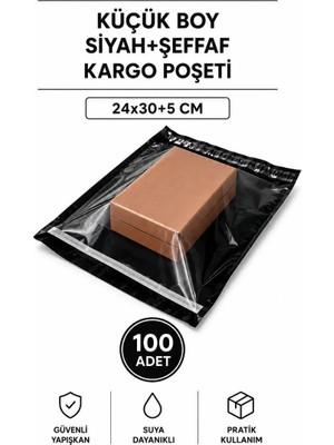 Hace Bazaar Küçük Boy Siyah Şeffaf Kargo Poşeti 24X30+5 cm 100 Adet