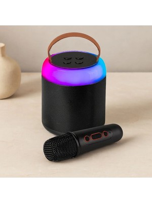 Hace Bazaar Yuvarlak Bluetooth Kablosuz Karaoke Hoparlör - Mikrofonlu, USB Şarjlı, Işıklı