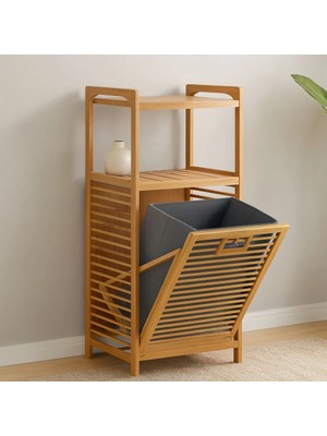 Hace Bazaar 2 Katlı Bambu Çamaşır Sepeti Önden Çek-Aç Organizer 40X35X95 cm