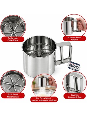 Hace Bazaar Metal Pratik Çevirmeli Un Eleği
