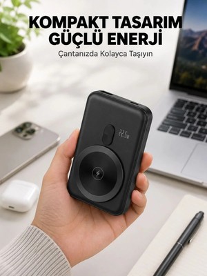 Hace Bazaar Manyetik Kablosuz Powerbank 22.5W Hızlı Şarj LCD Göstergeli Yeni Nesil