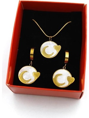 Hace Bazaar Hilal Kalp Set Kolye - Altın