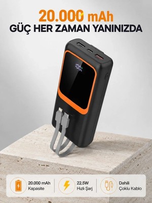 Hace Bazaar Powerbank 20000 Mah 22.5W Hızlı Şarjlı ve Kompakt Çoklu Kablo Çıkışlı