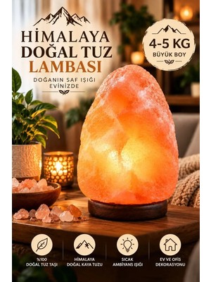 Hace Bazaar Himalaya 4-5 kg Doğal Kaya Tuzu Lambası Ahşap Kaideli Dekoratif Ortam Lambası