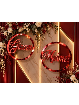 Galeria Aynalı Pleksi Dekor (Yapışkanlı) 2li Kırmızı Isim Kişiye Özel 30 cm Süs Organizasyon-Nişan-Nikah Isimleri Bildirin