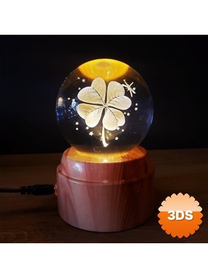3D Sepetim Dekoratif USB'li Yonca Tasarımlı Dönen Cam Küre