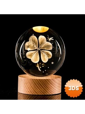 3D Sepetim Işıklı Yonca Tasarımlı Cam Küre