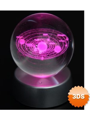 3D Sepetim Gezegenler Plastik Altlıklı Işıklı Cam Küre 6 Cm
