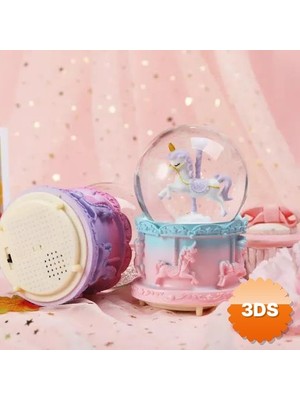 3D Sepetim Orta Boy Işıklı Unicorn Kar Küresi