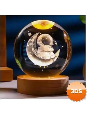 3D Sepetim Ay Üstünde Astronot Tasarımlı Cam Küre