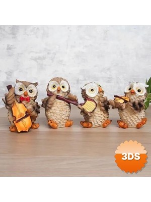 3D Sepetim Müzisyen Baykuşlar Biblo Seti 4'lü 9x6x5 cm